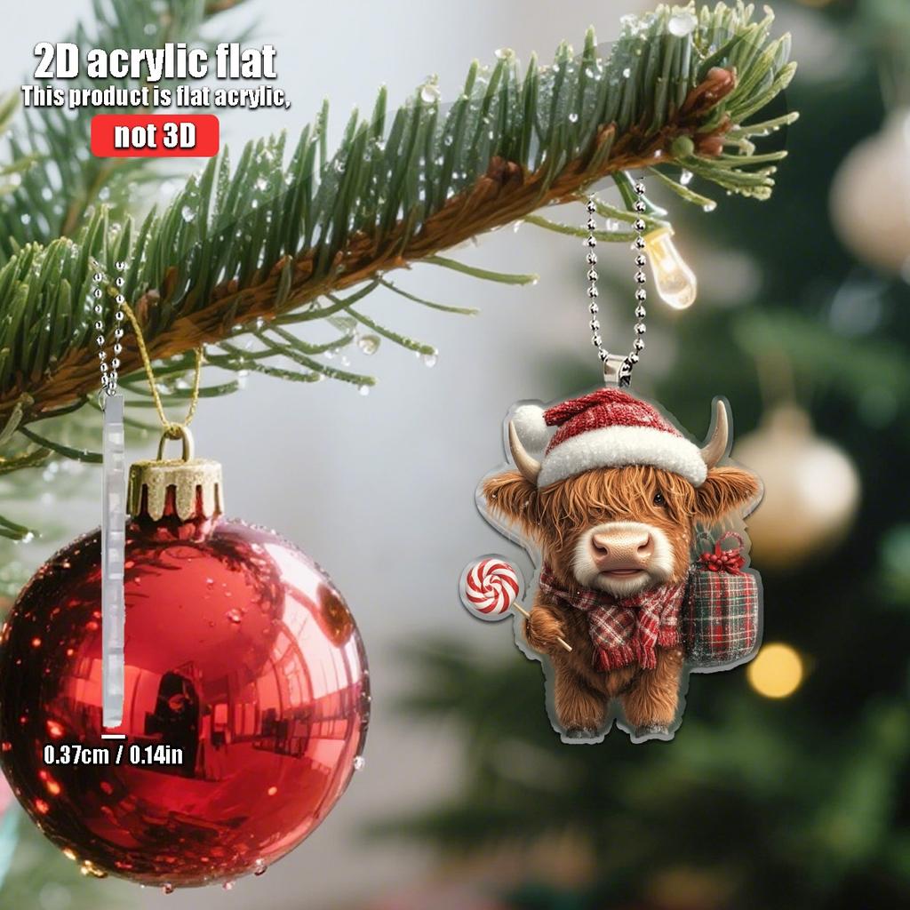 2D Plane A Cow Wearing a Christmas Hat Gift Box Suitable for Car Home Festival Decoration Christmas Tree Pendant Christmas Gift
