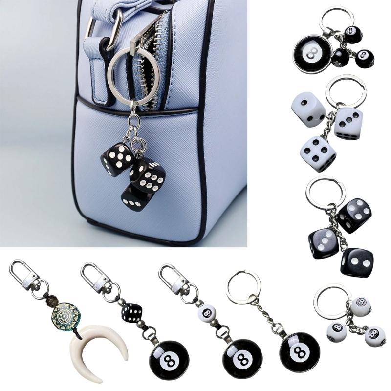 Smiling Face Dice 8 Ball Charm Keyring Backpack Decoration Handmade Pendant Keyring Fashion Bag Charm Fashion Keychain