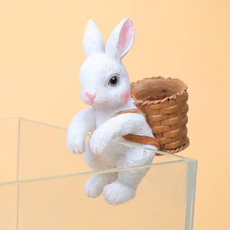 Resin Animal Statue Aquarium Accessories Fish Tanks Decorations Home Decors Hanging Cats Figurines with Storage Basket