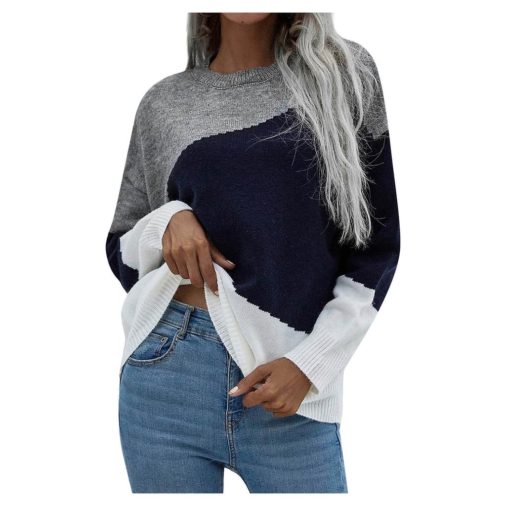Women's Fall/winter Knit Fashion Loose Round Neck Striped Sweater