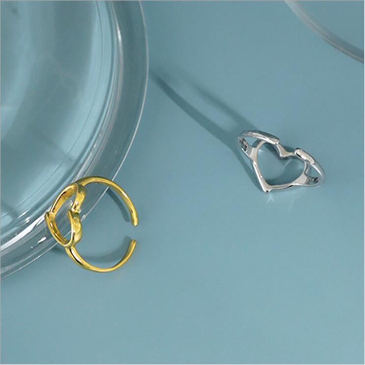 New Fashion Minimalist Personality Heart 925 Sterling Silver Jewelry Smooth Hollow Heart-shaped Popular Opening Rings TYB422