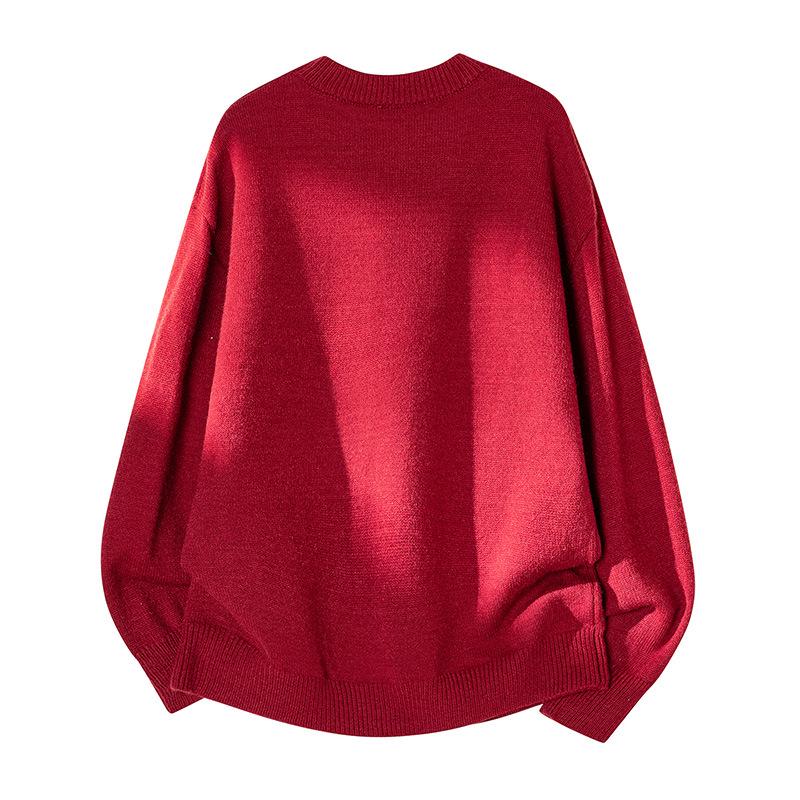 2026 Unisex Red New Year Sweater: Trendy Casual Knitwear with Round Neck for Couples