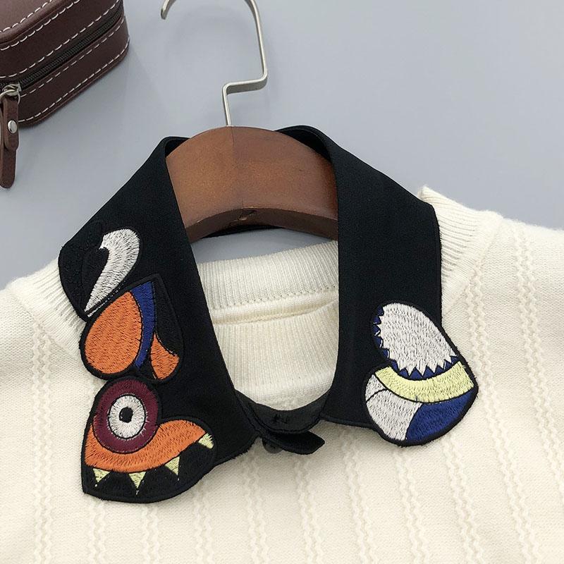 Retro Rhinestone False Collar Neckline Women Lapel Fake Collar Woman Embroidery Removable Detachable Tie Clothing Accessories