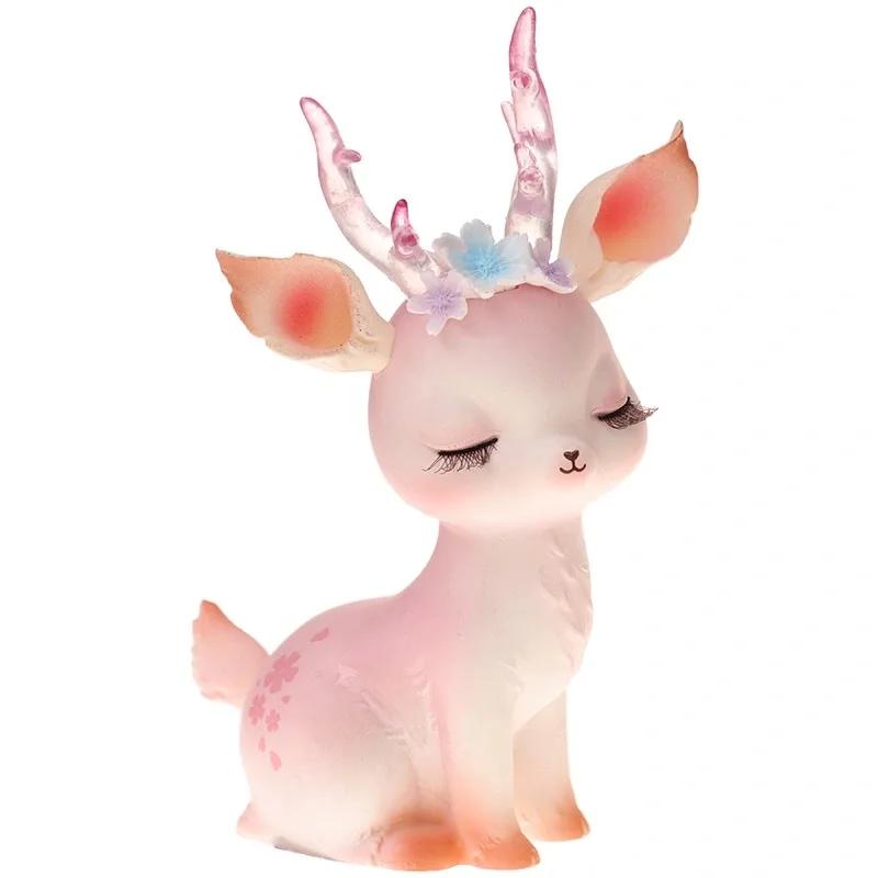 New Forest Style Pink Resin Deer Artificial Flowers Iron Acrylic Cake Toppers For Happy Birthday Party Decoration Baking Suplies