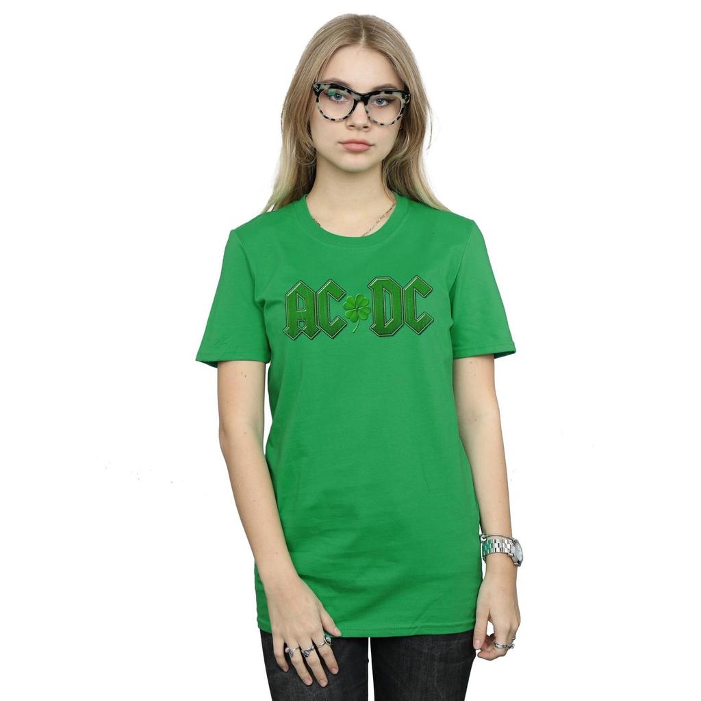 AC/DC Womens/Ladies Shamrock Logo Cotton Boyfriend T-Shirt