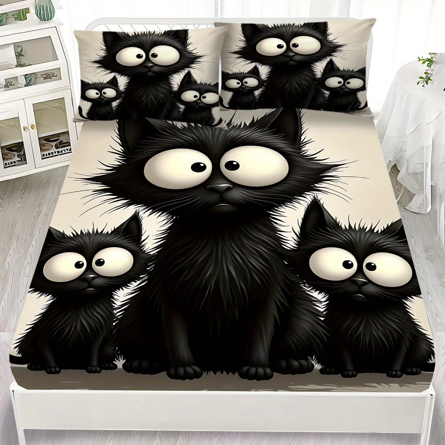 

Black Cat Whimsy Cozy Fitted Sheet Set and 2 Pillowcases Bedding Set for Home and Dorm Decor Soft and Machine Washable 80x200x25cm 1pcs
