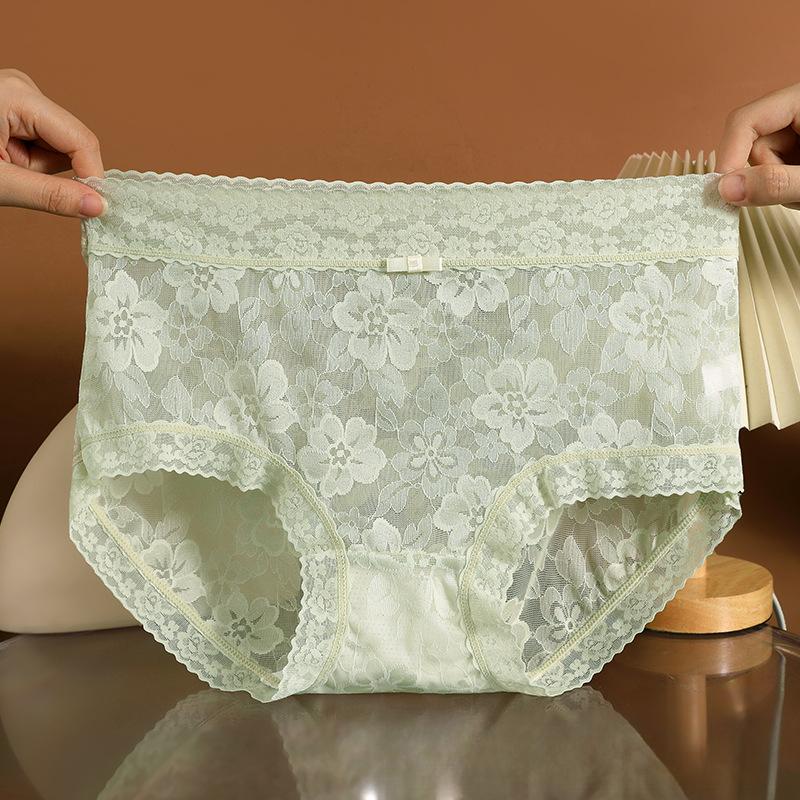 Dámské krajkové kalhotky Prodyšný antibakteriální bavlněný klínek Sexy středně vysoký pas Květinové spodní prádlo Kalhotky