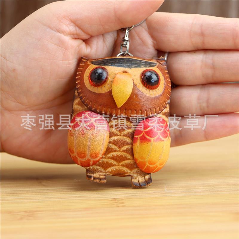 First Layer Cowhide Creative Keychain Owl Pendant Bag Pendant Colorful Owl Mini Keychain Pendant