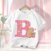 Capibara Cute T-shirt Kids Anime Capybara Letter A-Z Tees Girls Summer Short Sleeve Cotton Tops Children Clothes Gift Hot Sales