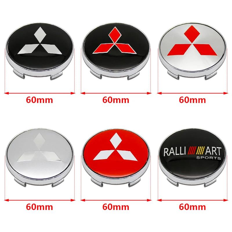 60mm, 4pcs Car Wheel Center Caps: Stickers Specifically Designed for Mitsubishi Pajero, Outlander, XL, Montero, Lancer, Trito