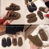 Leopardenmuster Lammwolle dicke Sohle erhöhend Plüsch Hausschuhe Damen Herbst und Winter neu Außenbekleidung Tasche Kopf Fleece warm Zuhause Baumwolle Mop