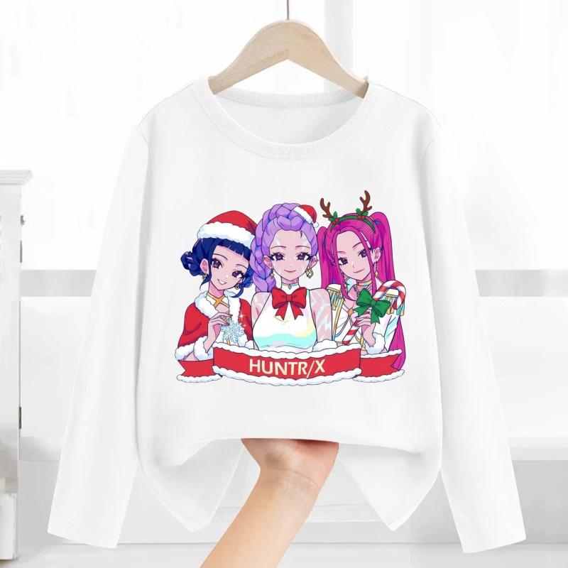 Merry Christmas Kpop Demon Hunters Print Fashion Kids T Shirt Casual Children Clothes Autumn Baby Boys Girls Long Sleeve T-shirt
