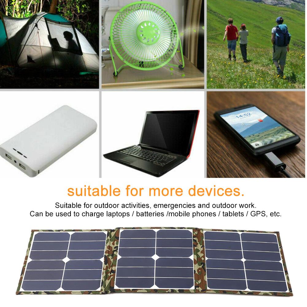 45W Portable Folding Solar Panel Cell Charger Dual USB IP65 Waterproof Mobile Power Supply