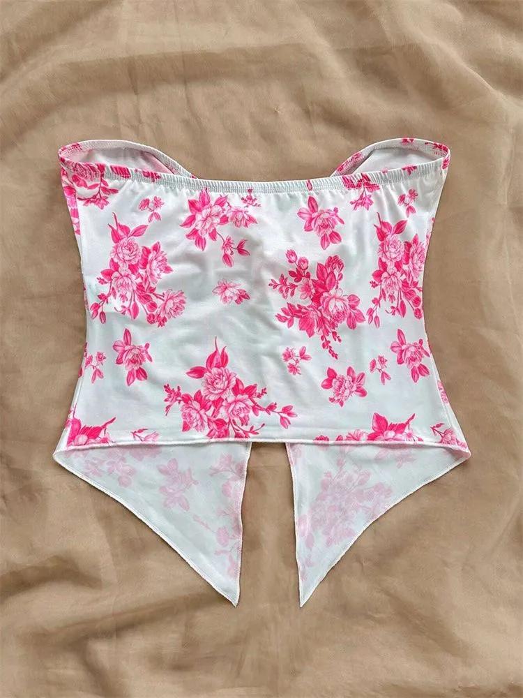 Tank Top phumee Twist Knot Front Off the Shoulder Floral Print A2425