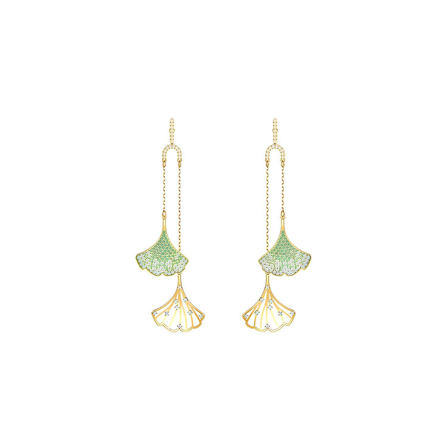 Swarovski Stunning Ginkgo Unique Silver Leaf Pierced Design High-End Style Earrings Women earrings 5527080 Green