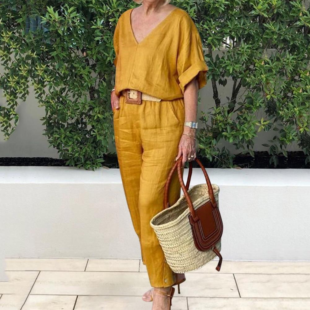 

Женская спортивная одежда с короткими рукавами. Весенне-летний разноцветный свободный костюм с v-образным вырезом.