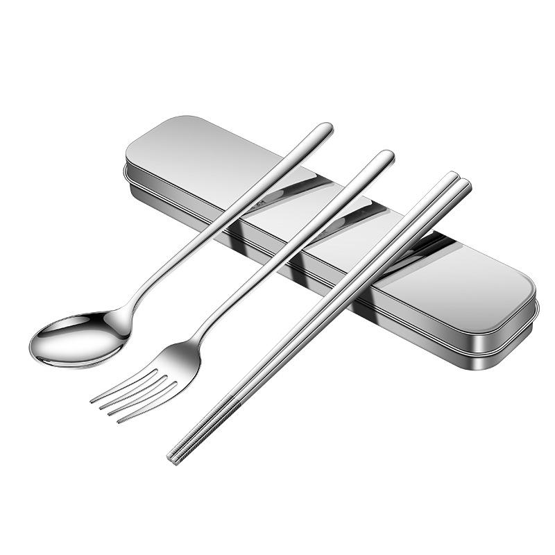 316 Stainless Steel Chopsticks Spoon Set Portable Tableware Students Office Outdoor Single-load Tableware Storage Box