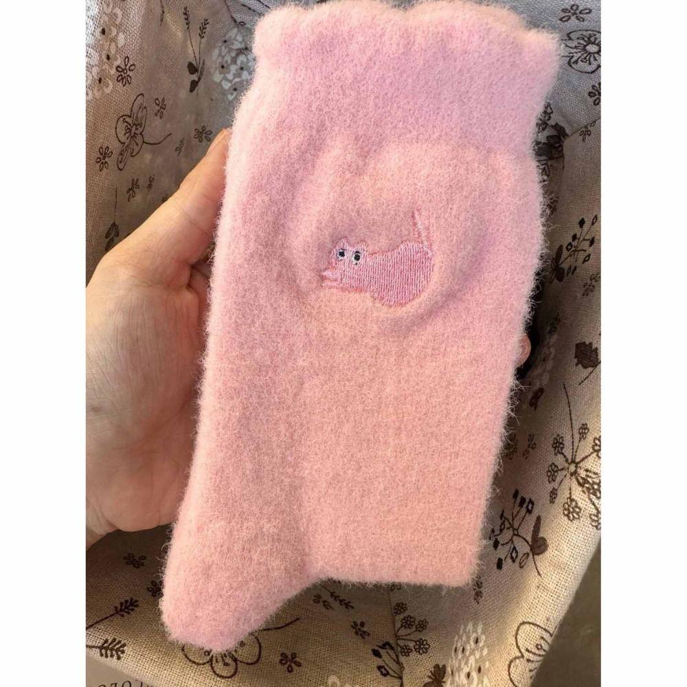 

Милые носки из норки с котом, зимние плюшевые носки кораллового цвета, утепленные кашемировые носки для женщин розовый