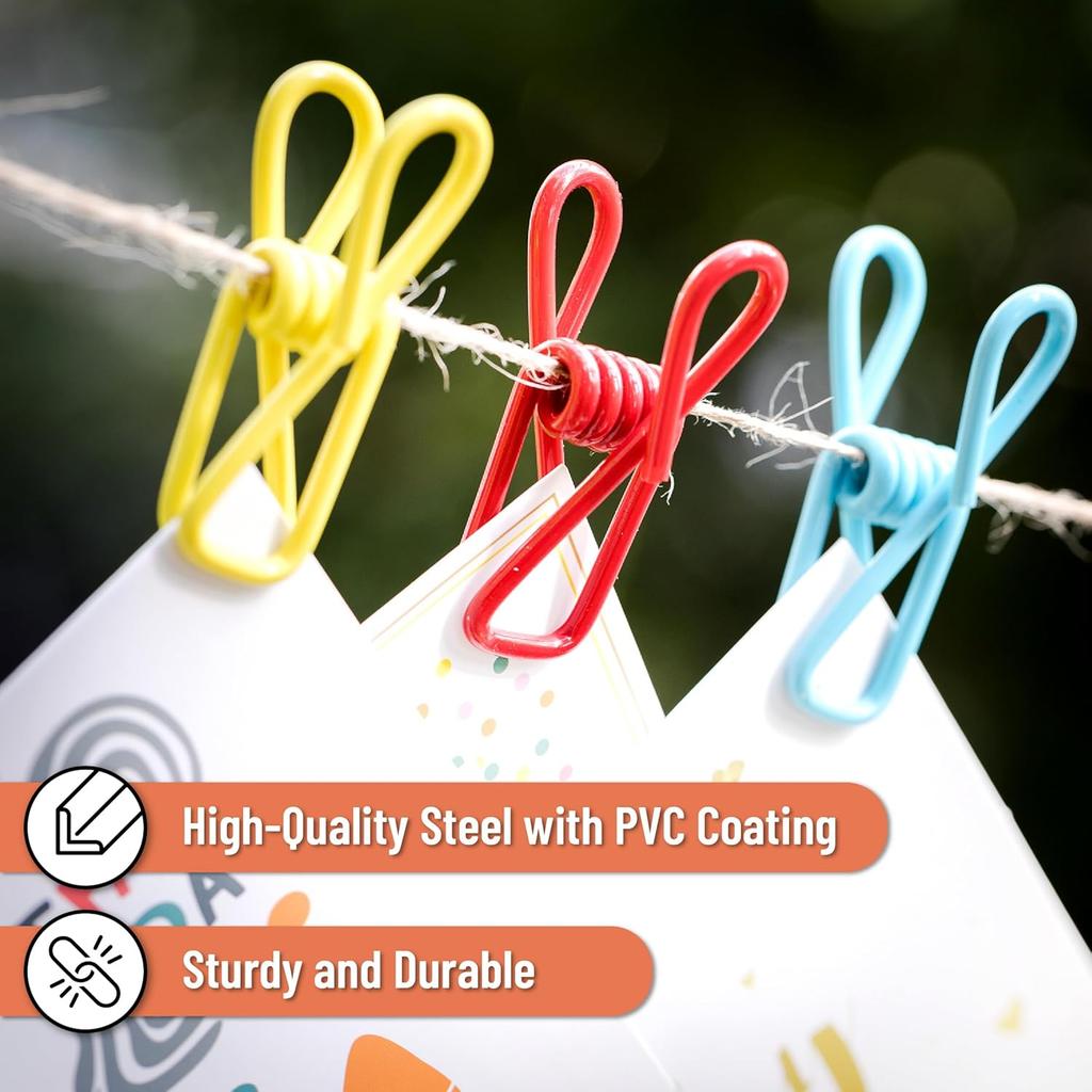 Mr. Pen- PVC-Coated Utility Clips, 2 Inch, 18 Pack, Colorful, PVC-Coated Steel Chip Bag Clips for Sealing Food, Paper Holder, Clothesline Clip for