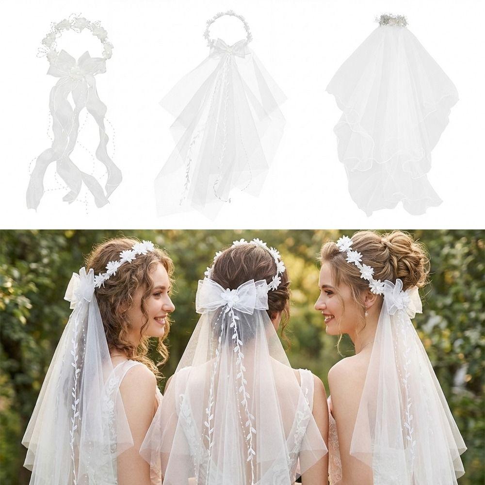 Lightweight Bow Bridal Veil Soft Wedding Bow Headwear Sweet Garland Headband Wedding Party