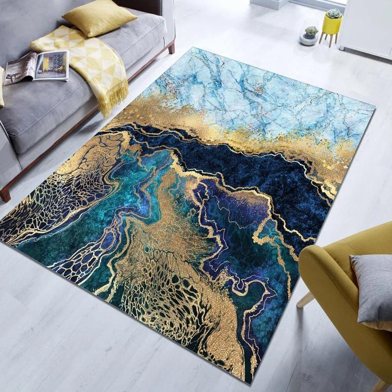 Blue Marble Rug Marble Rug Abstract Rug Living Room Rug Modern Non-Slip Rug,Aesthetic Rug Area Rug Bedroom Rug Home Decoration