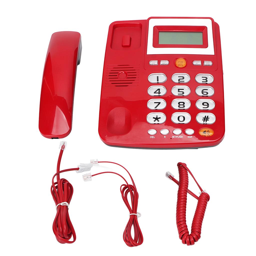 Big Button Corded Phone HD Hands Free Calling LCD Brightness Adjustment Single Button Dialing Wired Landline Phone Red