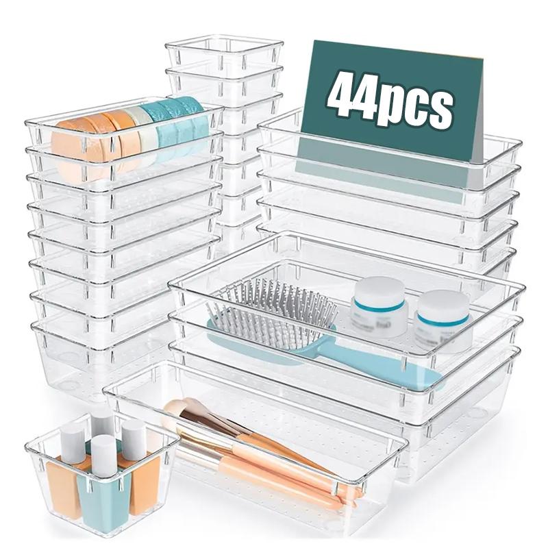 Clear Drawer Organizer Stackable Storage Box 5 Sizes Makeup Organizer Tray Vanity Cosmetic Storage Bins for Bathroom