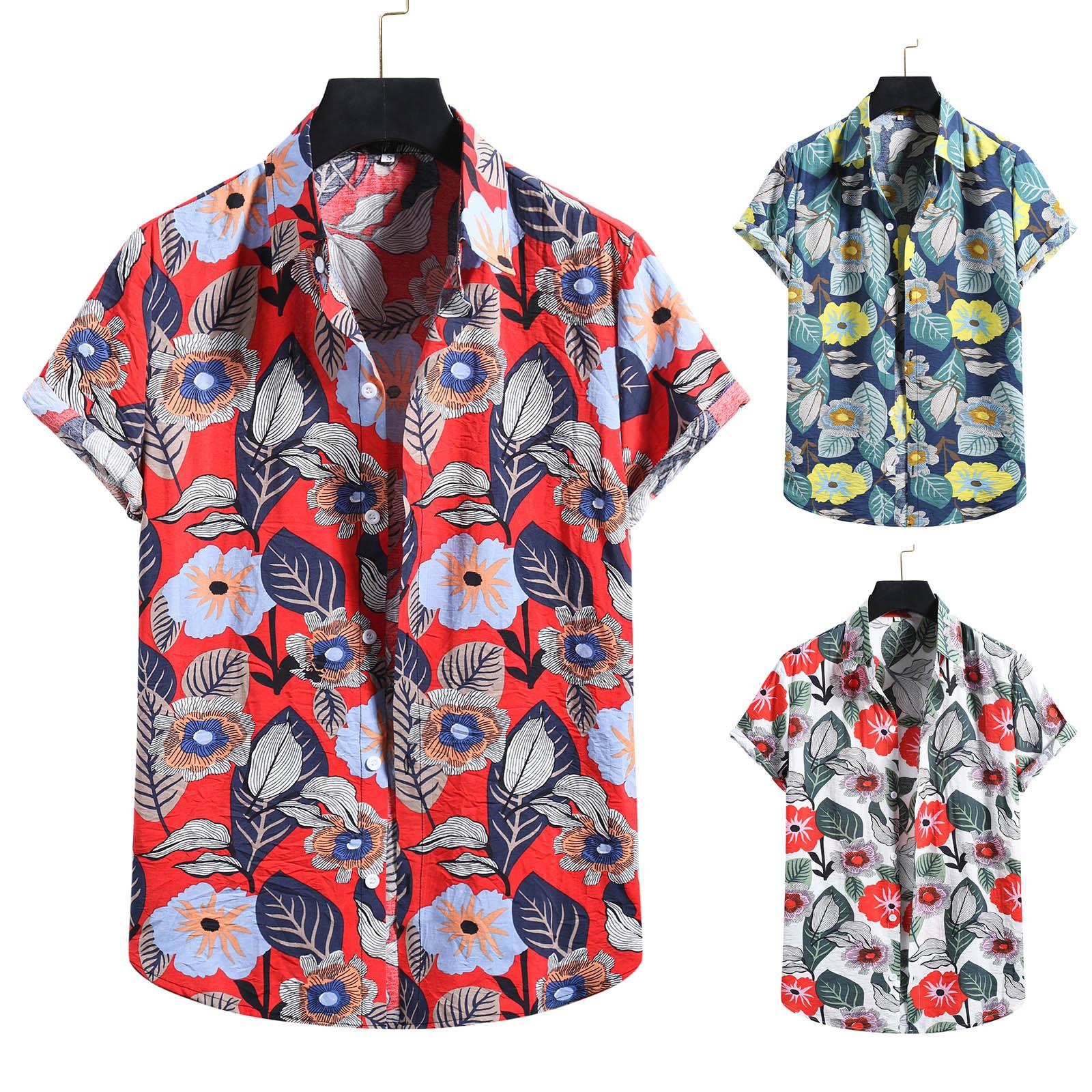 

Мужская модная хлопково-льняная рубашка с короткими рукавами и принтом, блузка, топ