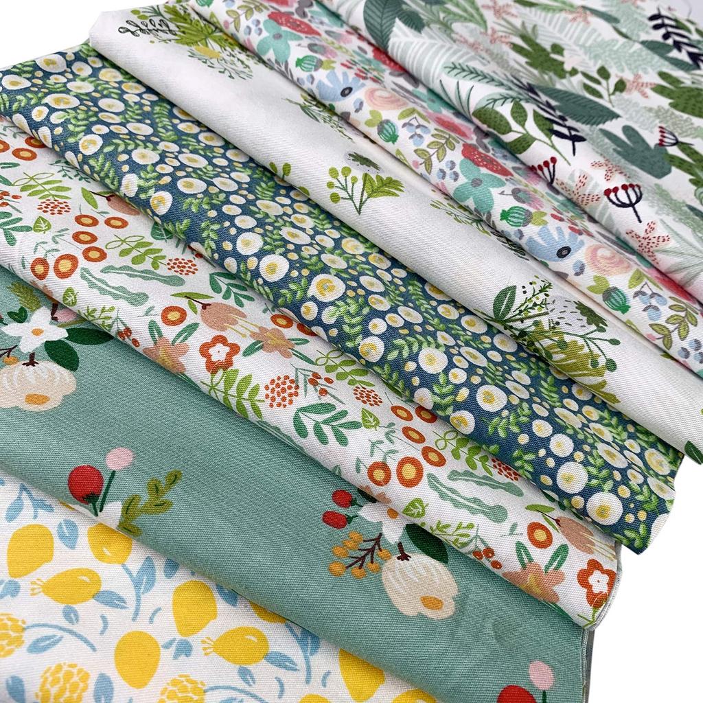 Set of Cute Cotton Fabric for Stuffed and 46x56cm Flower and Cactus 7-Piece Nordic-Style Cutouts, Pouches, Animals, Patchwork, (Small Designs)