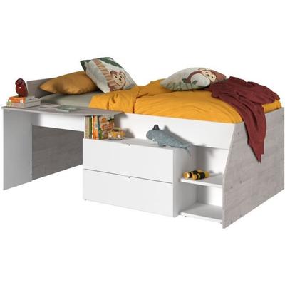 PARISOT KIM modernes Kinder-Kombinationsbett - Hochbett grau und weiß - B 90 x L 190 oder 200 cm
