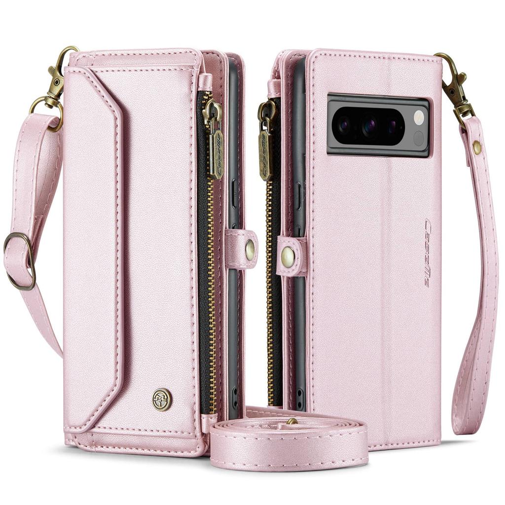 For Google Pixel 9 Pro XL 8Pro 7A Case with Pen Holder Slot, RFID Blocking Wallet Case with Card Holder Zipper Strap PU Leather
