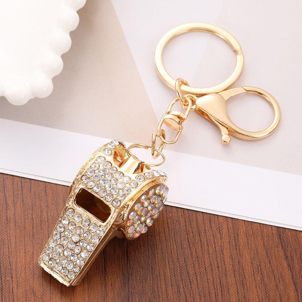 Luxury Metal Whistle Key Chain Waterproof Referee Whistle Rhinestones Whistle Keychain  Girl Gift
