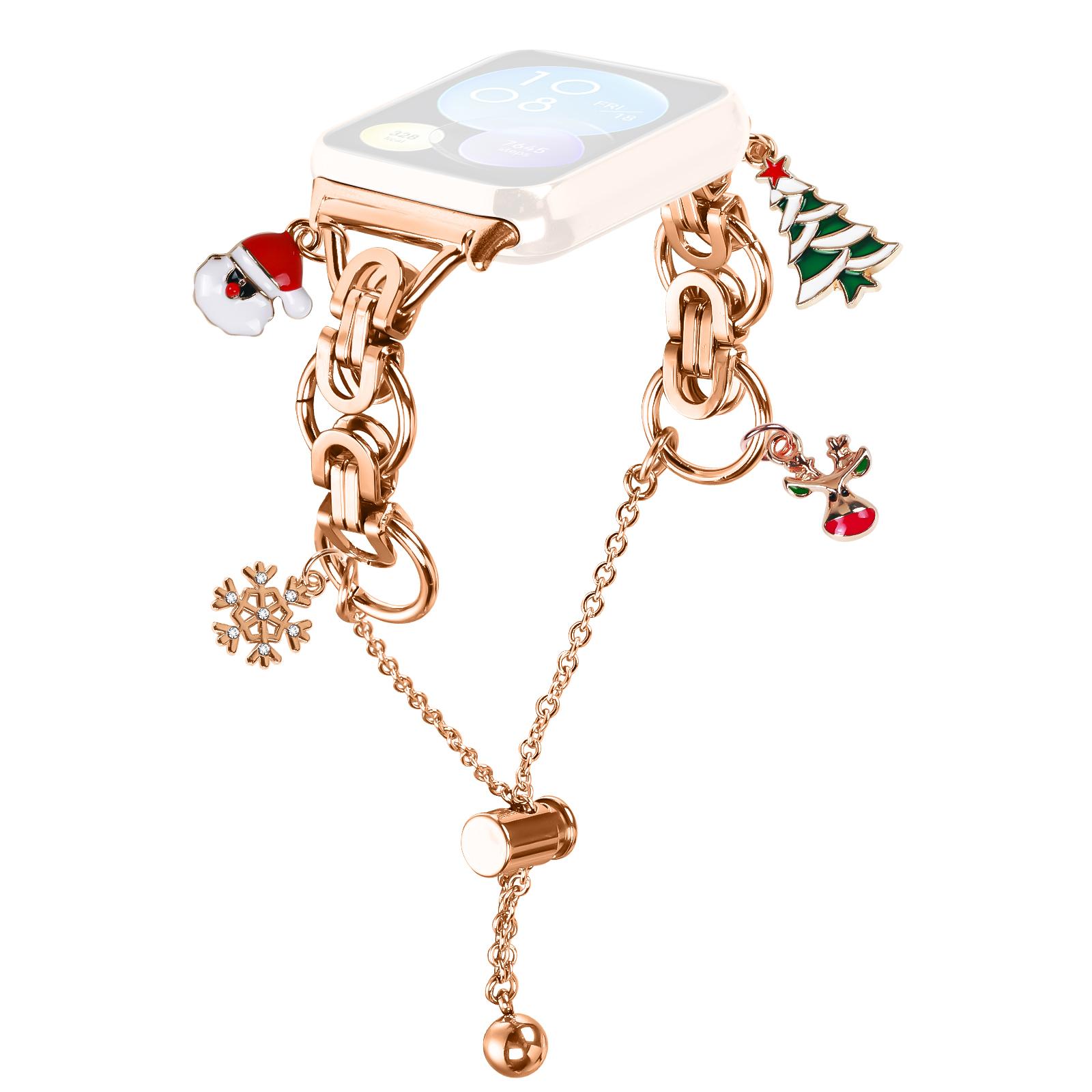 

For Xiaomi Smart Band 8 Pro Electroplated Metal Alloy Band Single Loop Chain Bracelet Strap Rose Gold/Christmas