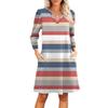 Women's Fashion V-neck Casual Beach Dress Three-quarter Sleeves Striped Print Dress