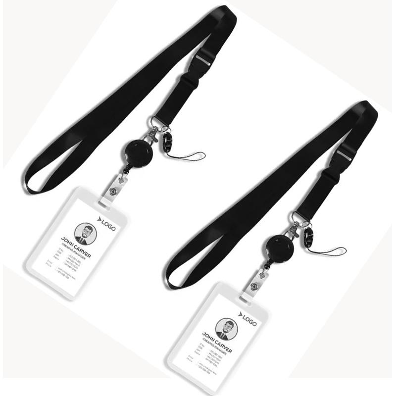 Professionele ID-kaarthouder Set Dubbele Transparante Hoes met Intrekbaar Lanyard Zwarte Bulldog Clip voor Bedrijf Beveiligingsbadge