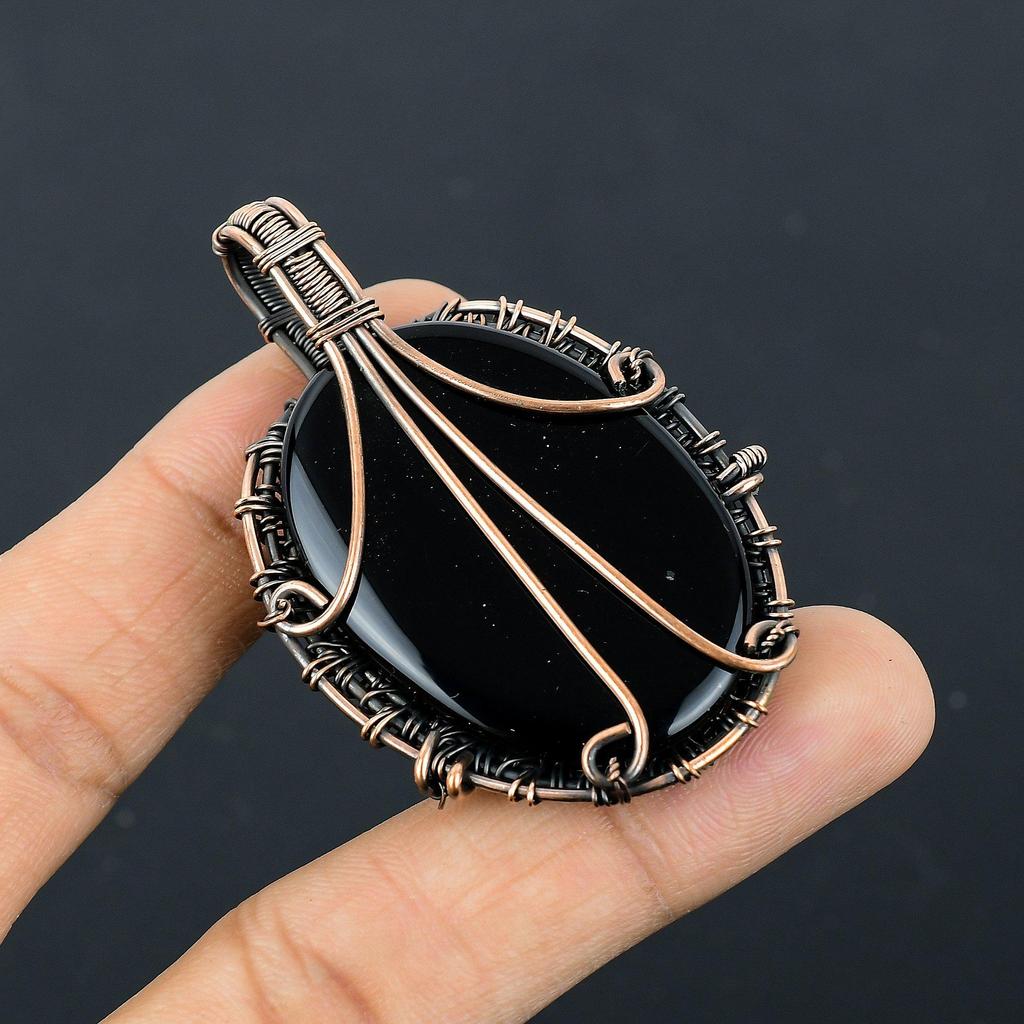 Black Onyx Jewelry, 999 Copper Wire Wrapped Pendant Handmade Gemstone Jewelry, Gifts For Wife Brand New Pendant