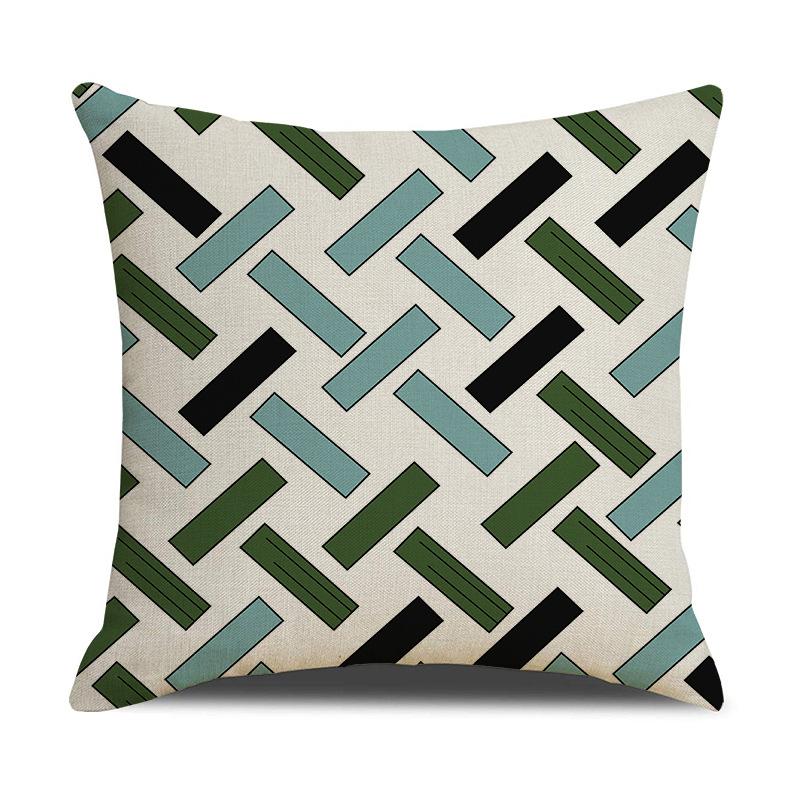 Light Luxury Green Linen Sofa Pillow Dark Green Geometric Pattern Pillow Bedside Cushion Cushion Pillow Cover