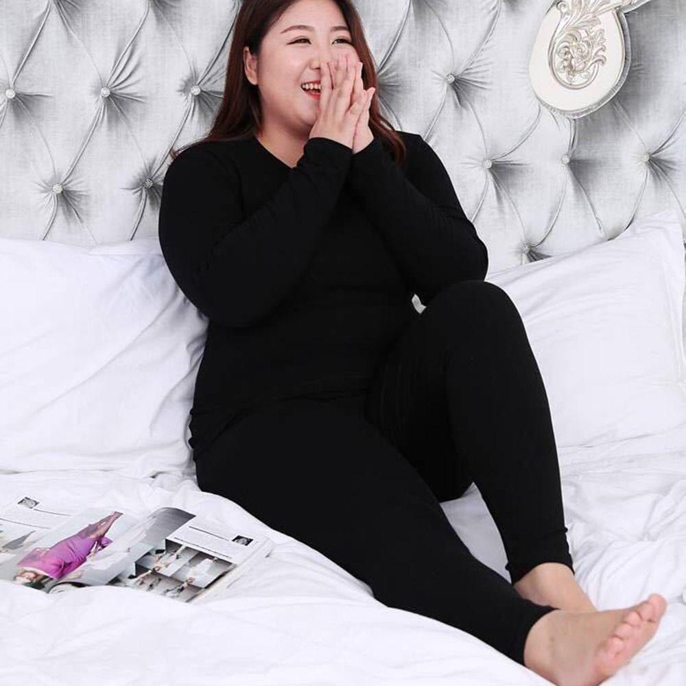 Langarmshirt Rundhalsausschnitt Übergröße Thermounterwäsche Lange Unterhosen Set Oberteil Hose Set Damen Unterwäsche