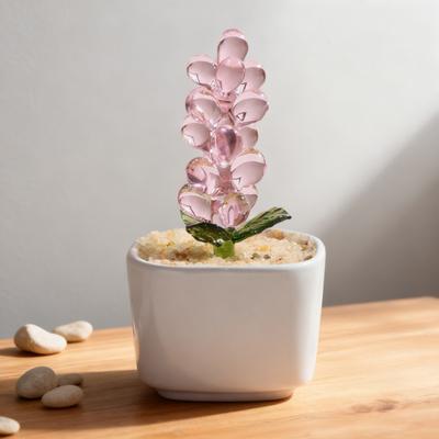 Yousheng Handmade Glass Potted Plants Ornament Hand-Blown Glass Cactus Bean Sprout Floral Art Figurine Home Office Desktop Decoration