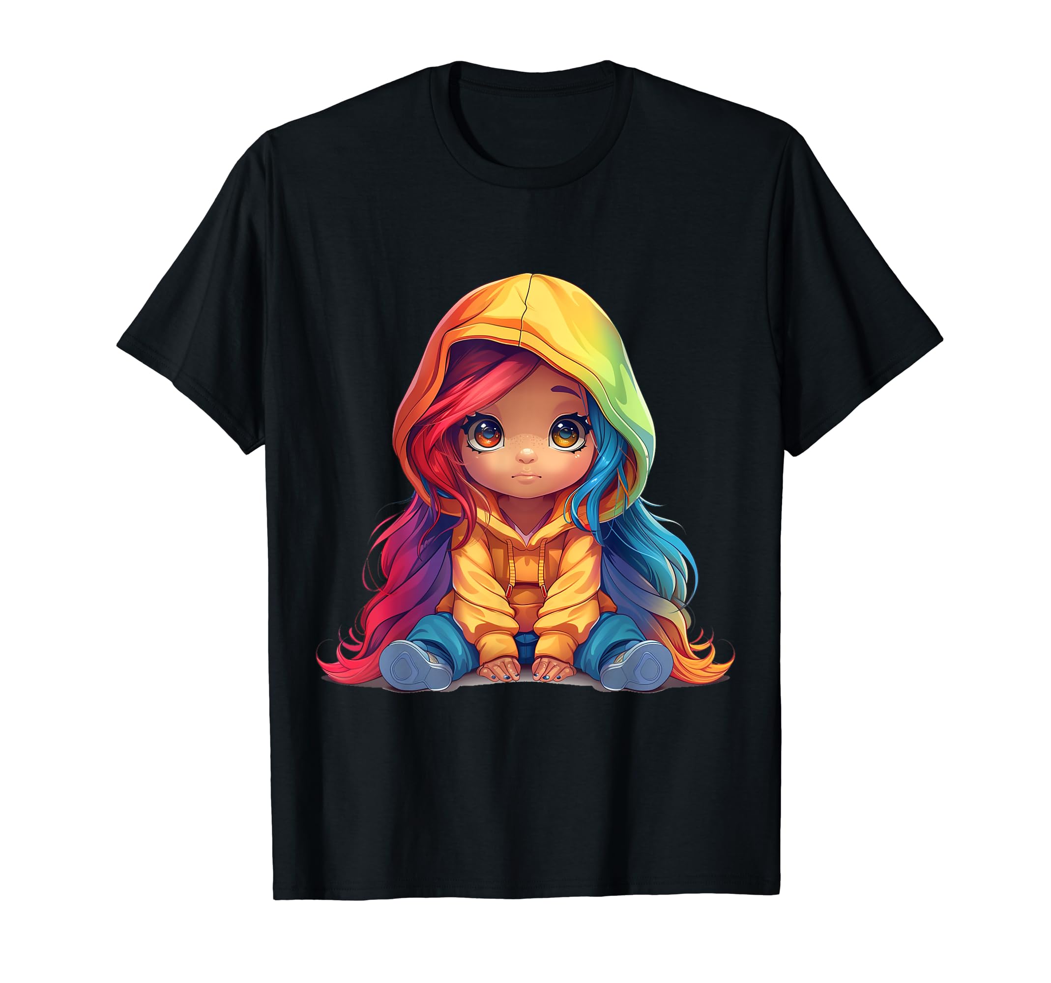 Rainbow Girl Long Hair Rainbow Style Kids T-Shirt чёрный