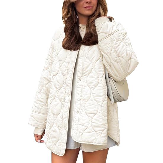

Женская стеганая легкая пуховая куртка Зимняя повседневная с длинными рукавами на пуговицах Утепленная верхняя одежда Пальто с карманами L