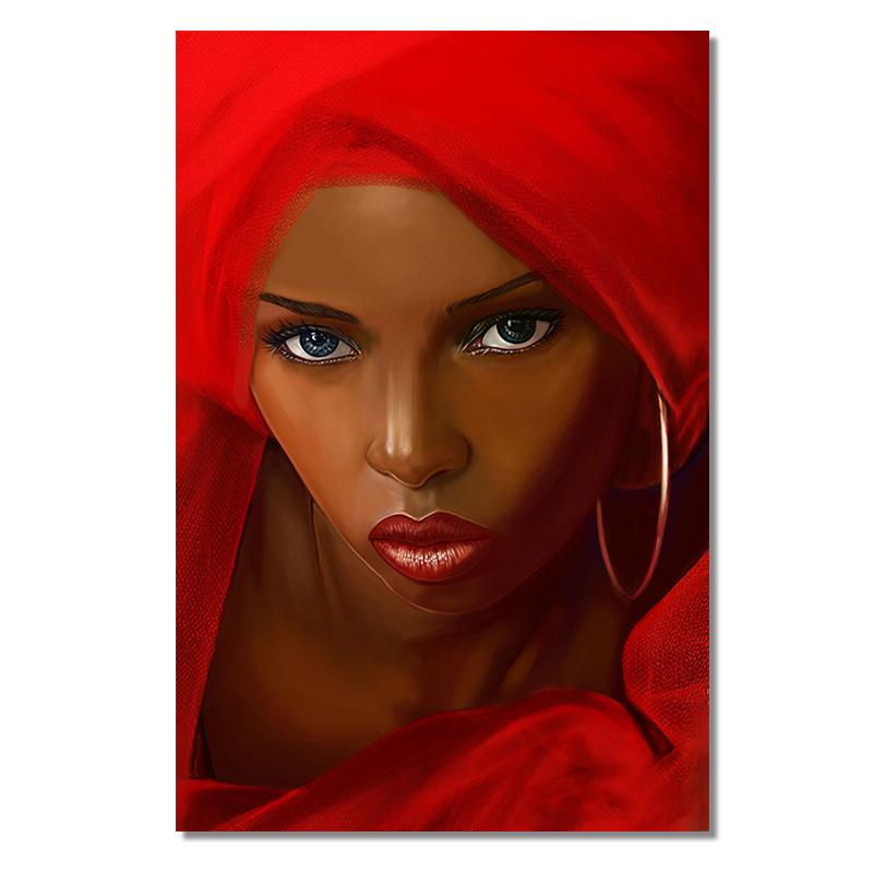 

Африканская черная женщина в красном платье, картина маслом на холсте, плакаты и принты Cuadros, скандинавская настенная художественная картина, домашний декор 30x40 No Frame