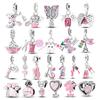 Pink Color Series Charms Pendant Lovely Dangle Pink Perfume Bottle Charms Beads Fit Bracelet Necklace Charm Copper Jewelry