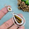 Tiger Eye & Citrine Gemstone 925 Sterling Silver Plated Teardrop Pendant Necklace for Women