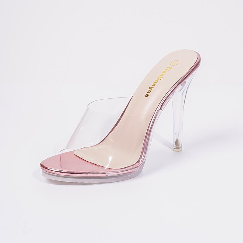 Spetsig vattentät bordssommar ny transparent rem tjock klack superhög klack vardagsmode sandaler damslippers enkelskor
