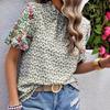 Women's Fashion Casual Flower Pattern Print Summer Spring Short Sleeve O-Neck Blouses  Shirts