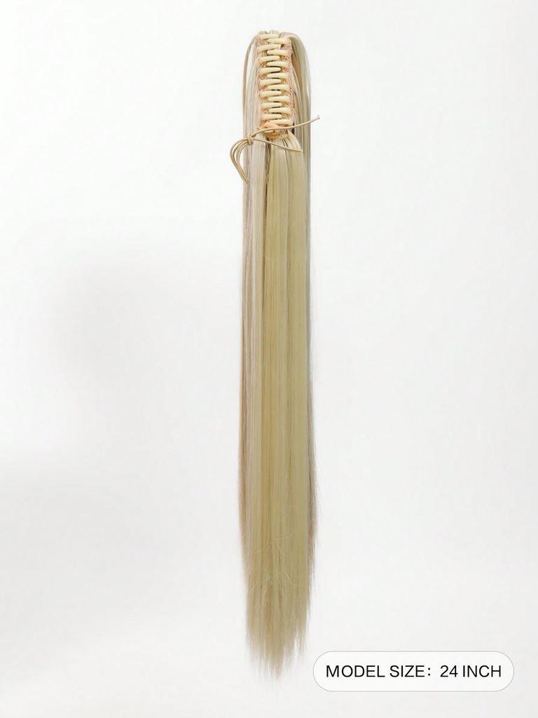 Synthetic Hair Extensions 24 Inch Long Straight Claw Clip Ponytail Wig Suitable For Women's Daily Party Use