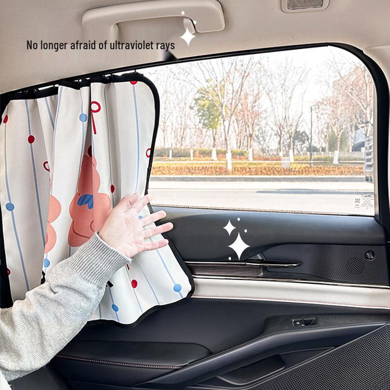 Cartoon Summer Car Sunshade: Cute Heat-Insulating Blackout Curtains for Baby's Side Window Protection