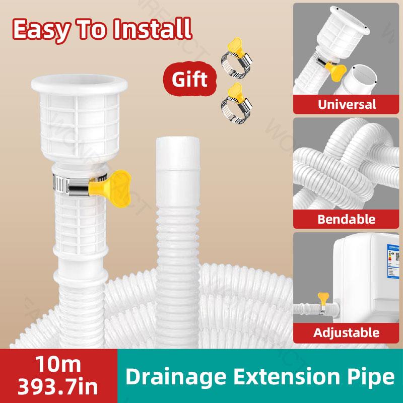 White Air Conditioning Drain Pipe Cuttable Corrugated Drainpipe Universal Dehumidifier Drain Hose With Cut Connect Clamp