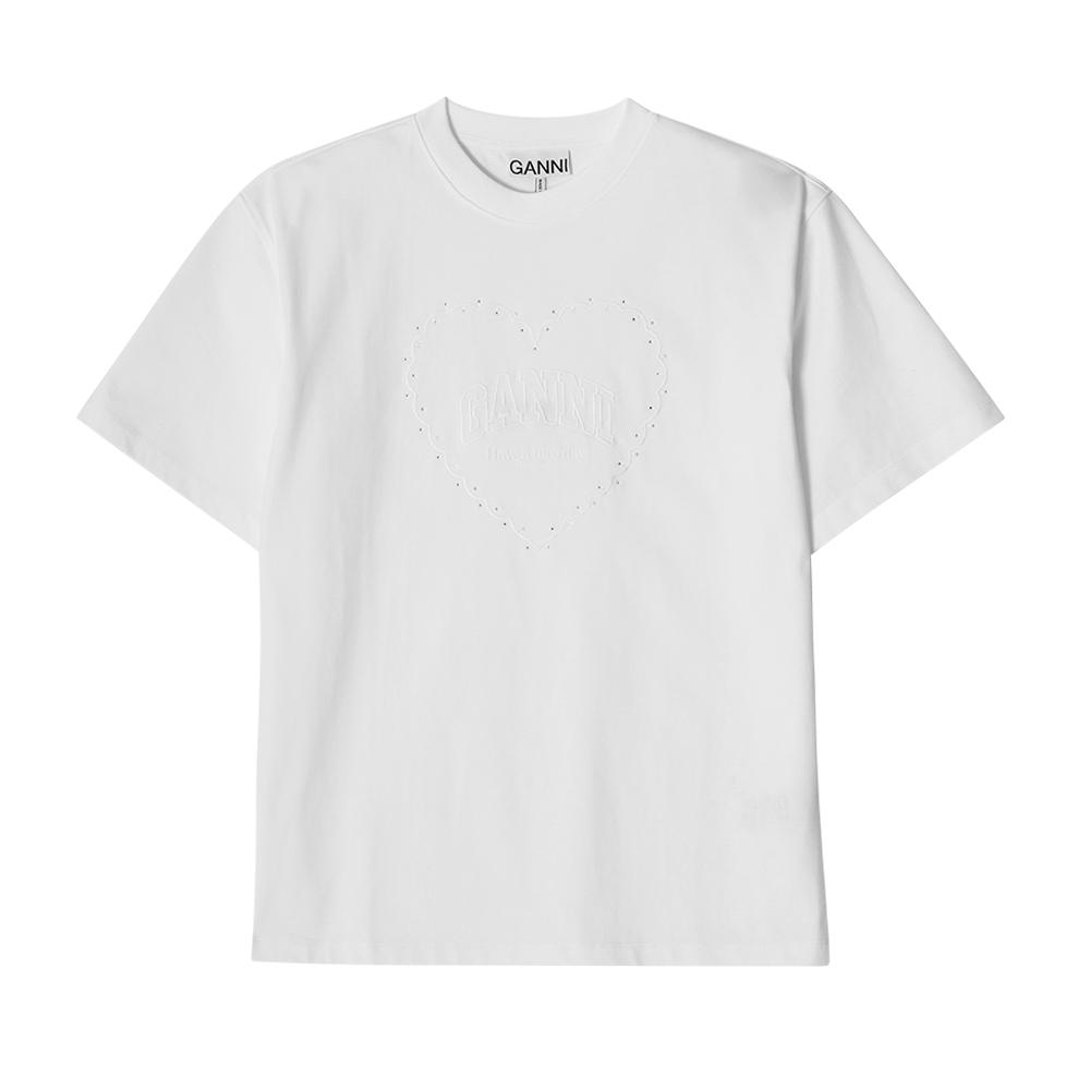 

Ganni T4033 151 Heart RhineStone Logo Women S Short Sleeve Tee T4033 151 (XS)